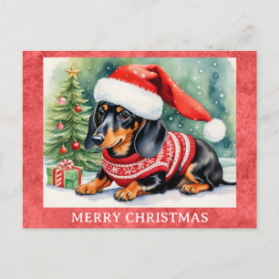 Teckel Vrolijke Kerst Schattigee Puppy Hond Briefkaart