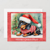 Teckel Vrolijke Kerst Schattigee Puppy Hond Briefkaart (Voorkant / Achterkant)