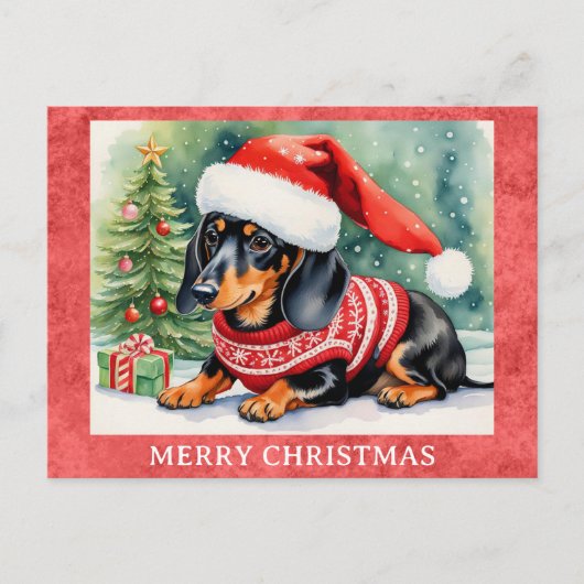 Teckel Vrolijke Kerst Schattigee Puppy Hond Briefkaart (Voorkant)
