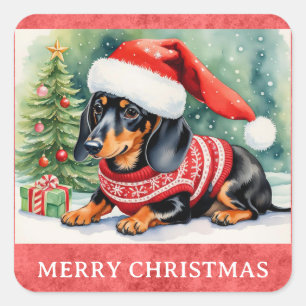 Teckel Vrolijke Kerst Schattigee Puppy Hond Vierkante Sticker