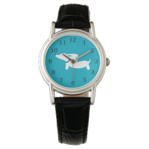 Teckel Watch Blauwgroen Gezicht Lederen Band Horloge