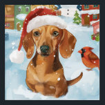 Teckel Winter Wonderland Christmas Joy Acryl Muurkunst<br><div class="desc">Dit feestelijke ontwerp vangt de vrolijke sfeer van het vakantieseizoen, met een schattige pup die een kerstmuts draagt. De hond is genesteld in een winterwonderland, compleet met een sneeuwpop, een versierde kerstboom en prachtig ingepakte cadeaus. Sneeuwvlokken herfsten zachtjes en voegen een magische toets toe aan het tafereel, terwijl de levendige...</div>