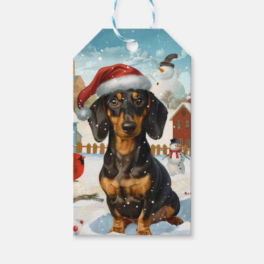 Teckel Winter Wonderland Christmas Joy Cadeaulabel (Voorkant)
