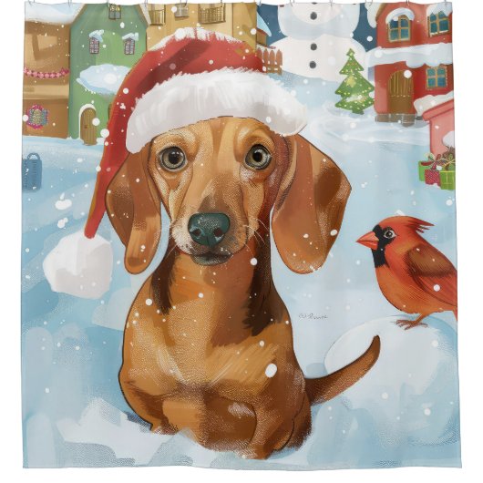 Teckel Winter Wonderland Christmas Joy Douchegordijn (Voorkant)