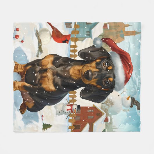 Teckel Winter Wonderland Christmas Joy Fleece Deken (Voorkant (Horizontaal))