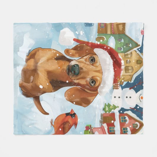 Teckel Winter Wonderland Christmas Joy Fleece Deken (Voorkant (Horizontaal))