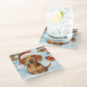 Teckel Winter Wonderland Christmas Joy Glazen Onderzetter (Schuin)