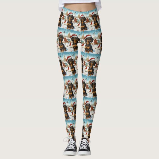 Teckel Winter Wonderland Christmas Joy Leggings (Voorkant)
