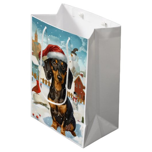 Teckel Winter Wonderland Christmas Joy Medium Cadeauzakje (Voorkant Gekanteld)