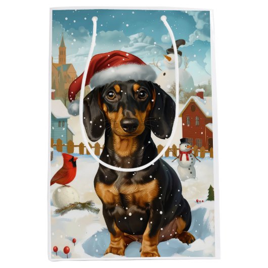 Teckel Winter Wonderland Christmas Joy Medium Cadeauzakje (Voorkant)