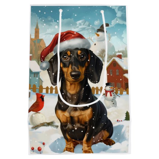 Teckel Winter Wonderland Christmas Joy Medium Cadeauzakje (Achterkant)