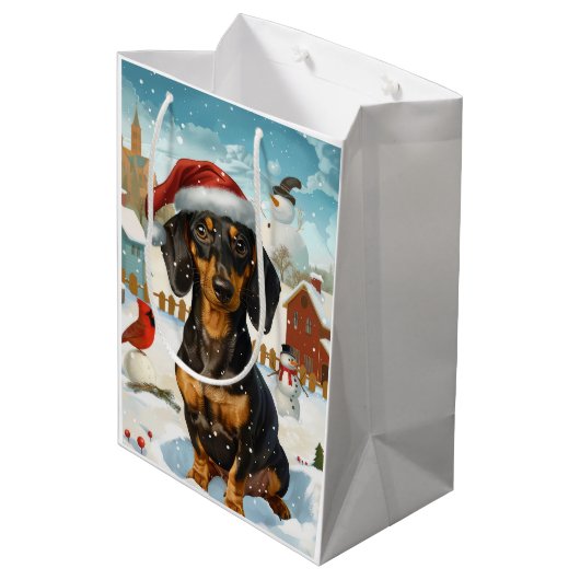 Teckel Winter Wonderland Christmas Joy Medium Cadeauzakje (Achterkant Gekanteld)