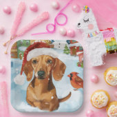 Teckel Winter Wonderland Christmas Joy Papieren Bordje (Feest)