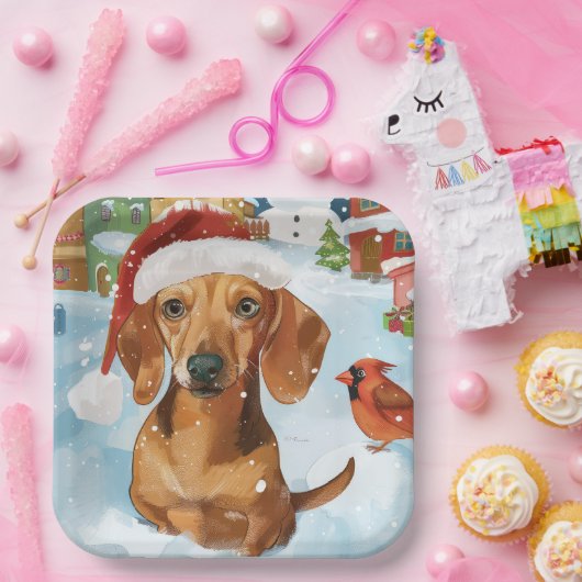 Teckel Winter Wonderland Christmas Joy Papieren Bordje (Feest)