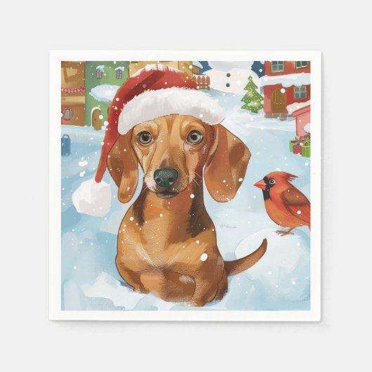 Teckel Winter Wonderland Christmas Joy Servet (Voorkant)