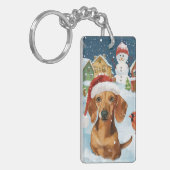 Teckel Winter Wonderland Christmas Joy Sleutelhanger (Voorkant Links)