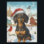 Teckel Winter Wonderland Christmas Joy Tafelkleed<br><div class="desc">Dit feestelijke ontwerp vangt de vrolijke sfeer van het vakantieseizoen, met een schattige pup die een kerstmuts draagt. De hond is genesteld in een winterwonderland, compleet met een sneeuwpop, een versierde kerstboom en prachtig ingepakte cadeaus. Sneeuwvlokken herfsten zachtjes en voegen een magische toets toe aan het tafereel, terwijl de levendige...</div>