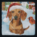 Teckel Winter Wonderland Christmas Joy Trivet<br><div class="desc">Dit feestelijke ontwerp vangt de vrolijke sfeer van het vakantieseizoen, met een schattige pup die een kerstmuts draagt. De hond is genesteld in een winterwonderland, compleet met een sneeuwpop, een versierde kerstboom en prachtig ingepakte cadeaus. Sneeuwvlokken herfsten zachtjes en voegen een magische toets toe aan het tafereel, terwijl de levendige...</div>