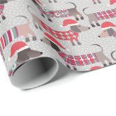 Teckel Worstenhonden in Kerst Petten en Knits Cadeaupapier (Rol Hoek)