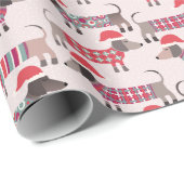 Teckel Worstenhonden in Kerst Petten en Knits Cadeaupapier (Rol Hoek)