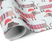 Teckel Worstenhonden in Kerst Petten en Knits Cadeaupapier (Rol Hoek)