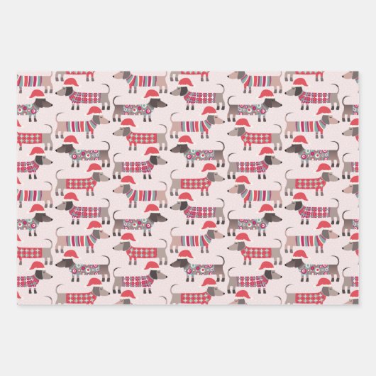 Teckel Worstenhonden in Kerst Petten en Knits Inpakpapier Vel (Voorkant)