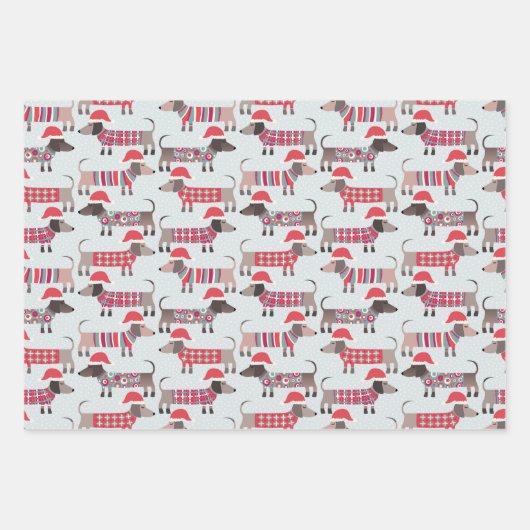 Teckel Worstenhonden in Kerst Petten en Knits Inpakpapier Vel (Voorkant)