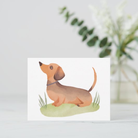 teckelhond | Schattigee hond Waterverf Briefkaart (Staand voorkant)