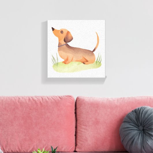 teckelhond | Schattigee hond Waterverf Canvas Afdruk (Insitu (Woonkamer))