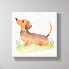 teckelhond | Schattigee hond Waterverf Canvas Afdruk