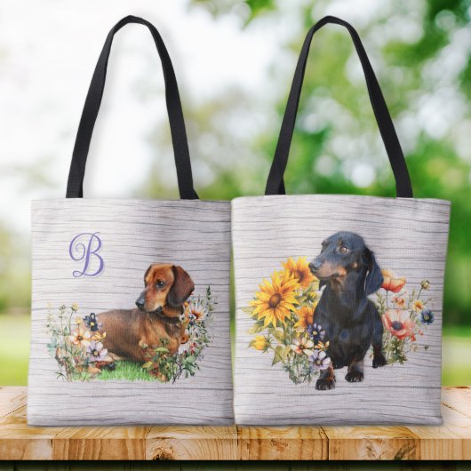 Teckels aan beide zijden monogram Initiaal Tote Bag
