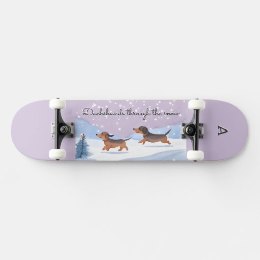 Teckels door de sneeuw monogrammed kerst persoonlijk skateboard (Horizontaal)