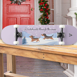 Teckels door de sneeuw monogrammed kerst persoonlijk skateboard