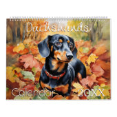 Teckels Elegante Waterverf Sausage Dogs Wall Kalender (Hoes)