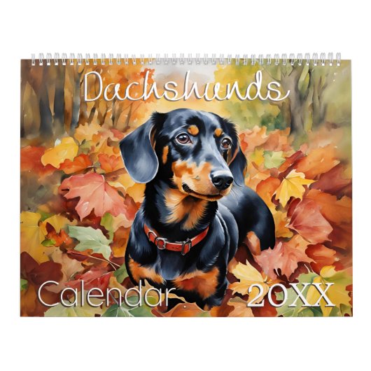 Teckels Elegante Waterverf Sausage Dogs Wall Kalender (Hoes)