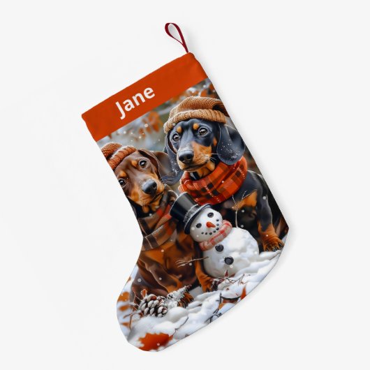 Teckels en Sneeuwman Christmas Stocking Kleine Kerstsok (Achterkant (Hangend))