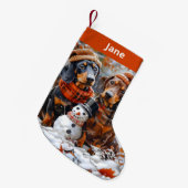 Teckels en Sneeuwman Christmas Stocking Kleine Kerstsok (Voorkant (Hangend))