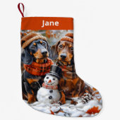 Teckels en Sneeuwman Christmas Stocking Kleine Kerstsok (Voorkant)