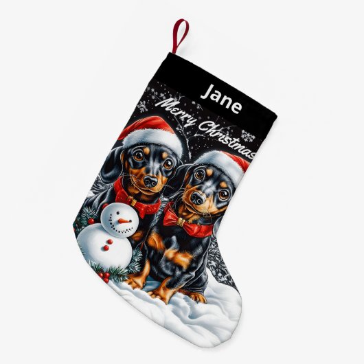 Teckels en Sneeuwman Christmas Stocking Kleine Kerstsok (Voorkant (Hangend))