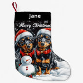 Teckels en Sneeuwman Christmas Stocking Kleine Kerstsok (Voorkant)