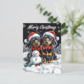 Teckels en Sneeuwman Kerstmis Feestdagenkaart (Staand voorkant)