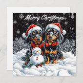 Teckels en sneeuwman Pack van Flat Christmas Notitiekaartje (Voorkant / Achterkant)