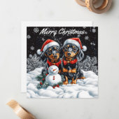 Teckels en sneeuwman Pack van Flat Christmas Notitiekaartje (Voorkant / Achterkant in situ)