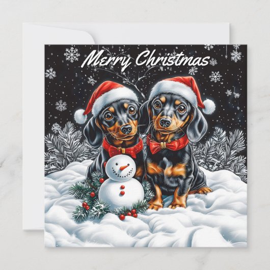 Teckels en sneeuwman Pack van Flat Christmas Notitiekaartje (Voorkant)