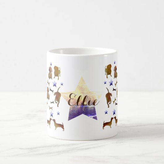 Teckels & Hond Botten Waterverf Aangepaste Naam Koffiemok (Center)
