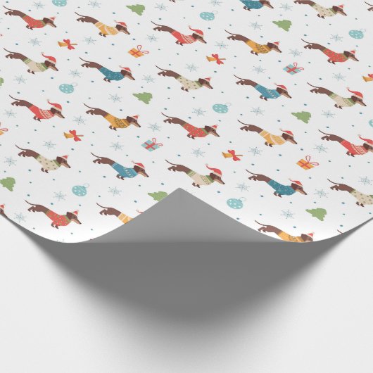 Teckels in Christmas Sweaters Patroon Cadeaupapier (Hoek)