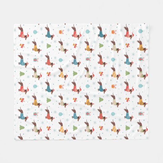 Teckels in Christmas Sweaters Patroon Fleece Deken (Voorkant (Horizontaal))