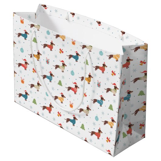 Teckels in Christmas Sweaters Patroon Groot Cadeauzakje (Achterkant Gekanteld)