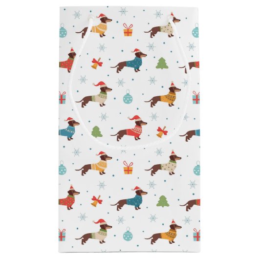 Teckels in Christmas Sweaters Patroon Klein Cadeauzakje (Achterkant)