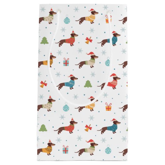 Teckels in Christmas Sweaters Patroon Klein Cadeauzakje (Voorkant)